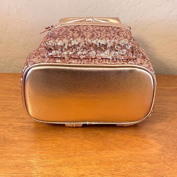 New Disney Parks Loungefly Backpack Bag Rose Gold Sequin NWT - Picture 6 of 7